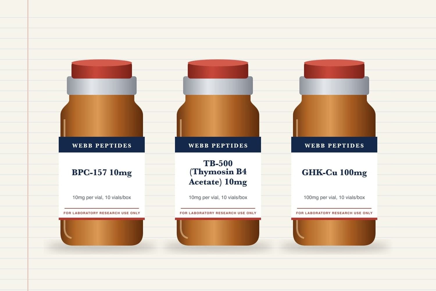 Three Webb Peptides catalog vials